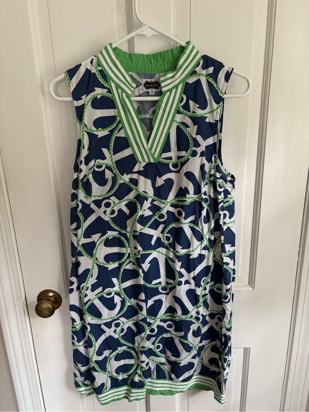 Mud Pie Navy & Green Sleeveless Rope-Print Dress